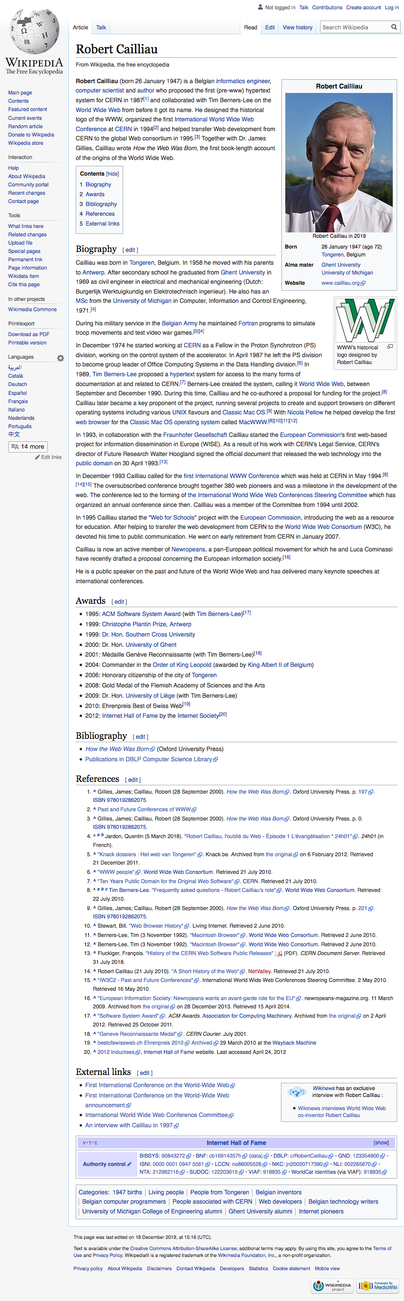 Page Wikipédia sur Robert Caillau