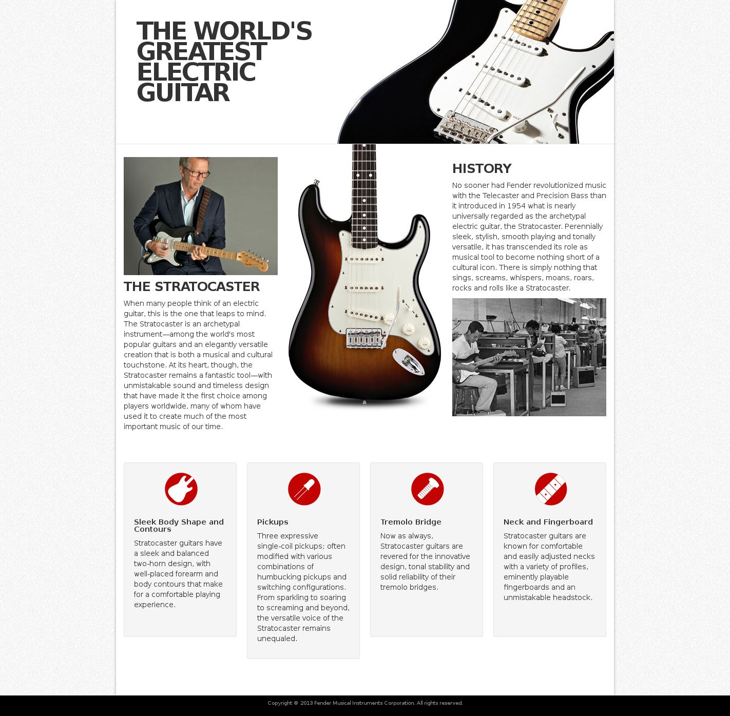 Capture d'écran de la page Fender Stratocaster